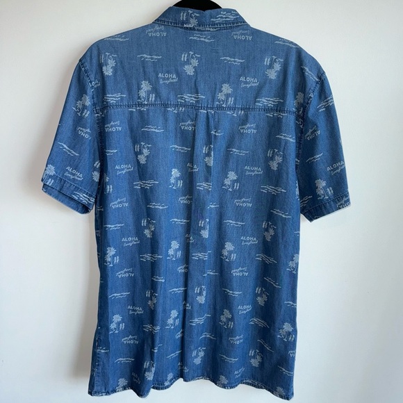 H&M Blue Short Sleeve Hawaiian Print Button Down Shirt Large - Picture 2 of 5
